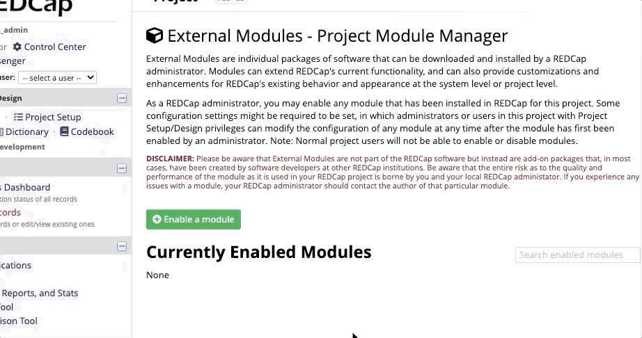 REDCap External Modules Hello World Project Enable
